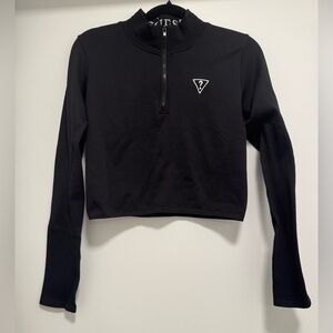 Guess Black Ribbed Quarter-Zip Top
